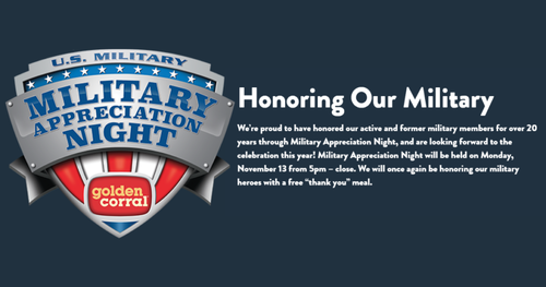 FREE “Thank You” Meal for Military Appreciation Night at Golden Corral