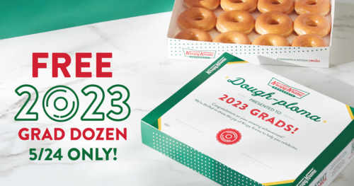Free Dozen Krispy Kreme Doughnuts for 2023 Graduates on May 24th!!
